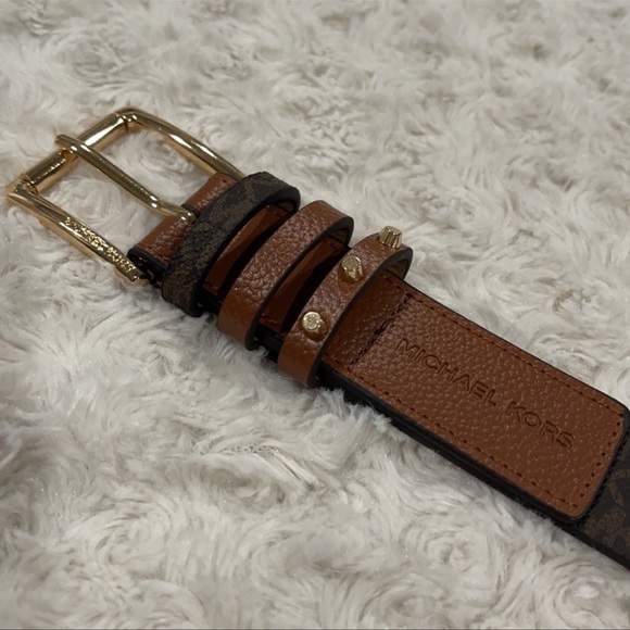 MICHAEL Michael Kors Signature Brown & Gold Square buckle Belt New with tags L main image 7